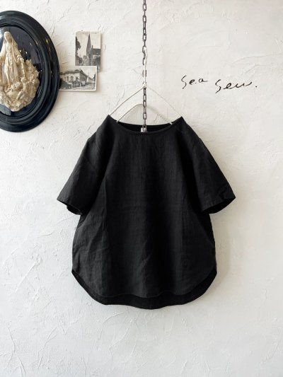 画像1: seasew.／306 フレンチリネン半袖ブラウス・黒