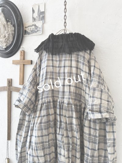 画像7: MARCHE' DE SOEUR／大きなラッフル襟のチュニック・先染チェックに黒ガーゼ襟