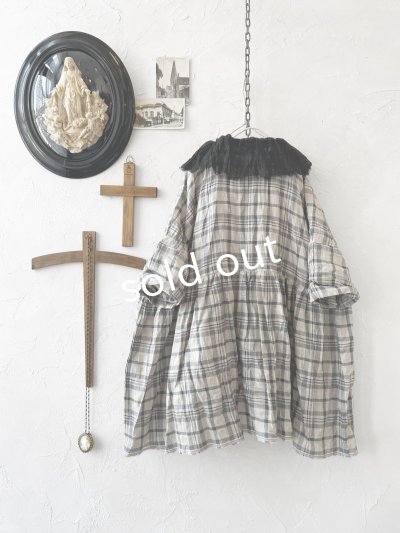 画像6: MARCHE' DE SOEUR／大きなラッフル襟のチュニック・先染チェックに黒ガーゼ襟