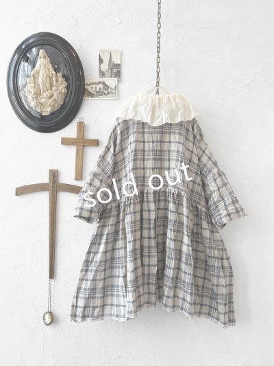 画像11: MARCHE' DE SOEUR／大きなラッフル襟のチュニック・先染チェックにミルク襟