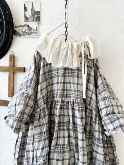 画像2: MARCHE' DE SOEUR／大きなラッフル襟のチュニック・先染チェックにミルク襟