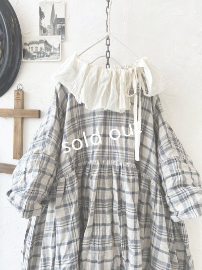 画像3: MARCHE' DE SOEUR／大きなラッフル襟のチュニック・先染チェックにミルク襟