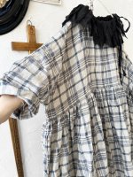 画像3: MARCHE' DE SOEUR／大きなラッフル襟のチュニック・先染チェックに黒ガーゼ襟 (3)