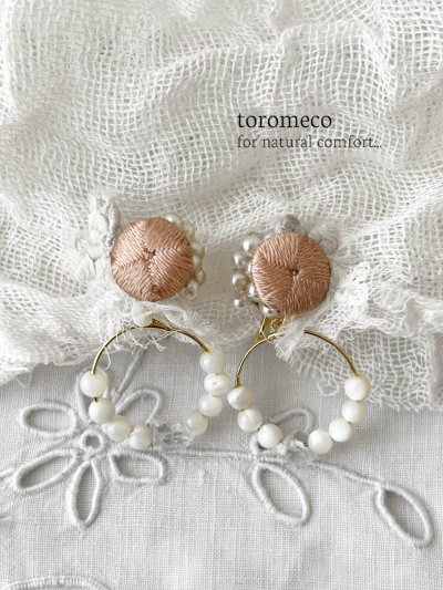 画像2: toromeco／アンティークシルクと天然石イヤリング・サーモンピンク