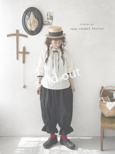 画像1: nous rendent heureux/襟ぐり配色リボンブラウス・オフ