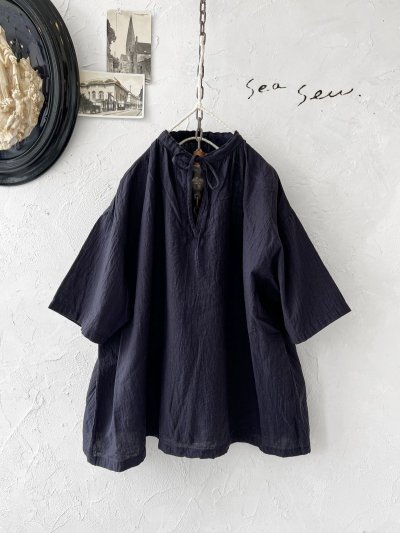 画像1: seasew.／306 スキッパーギャザーブラウス・ネイビー