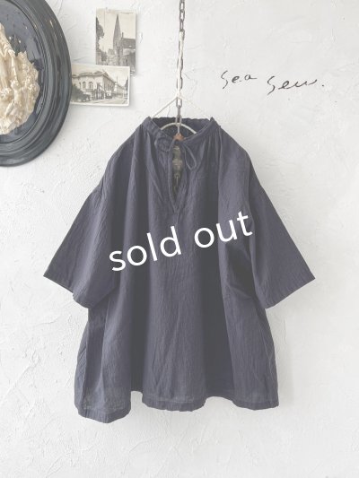 画像1: seasew.／306 スキッパーギャザーブラウス・ネイビー