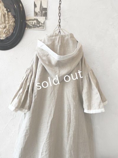 画像9: Avenue/フード付きリネンワンピース・生成りに白ライン