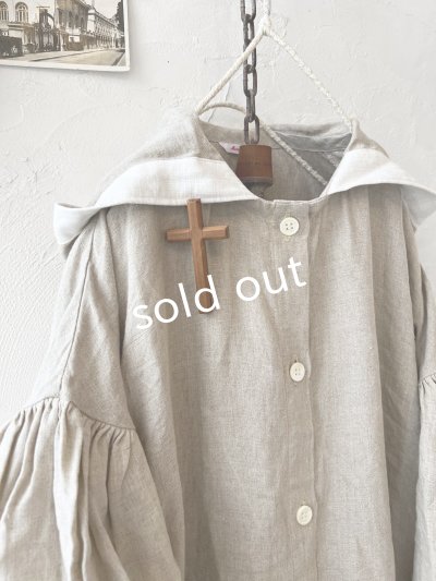 画像3: Avenue/フード付きリネンワンピース・生成りに白ライン