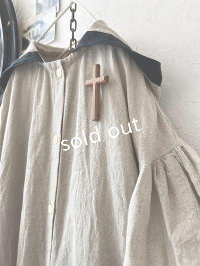 画像7: Avenue/フード付きリネンワンピース・生成りに黒ライン