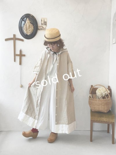 画像11: Avenue/フード付きリネンワンピース・生成りに黒ライン