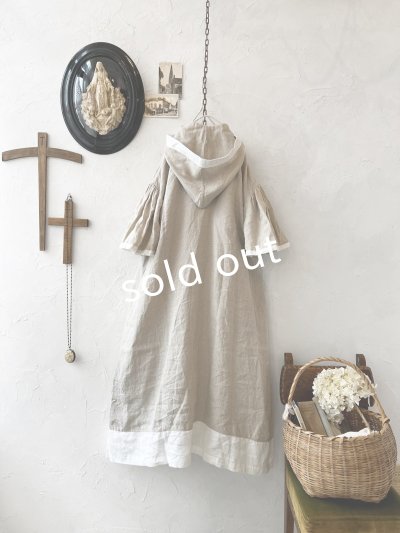 画像8: Avenue/フード付きリネンワンピース・生成りに白ライン