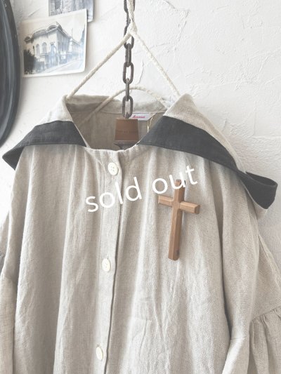 画像4: Avenue/フード付きリネンワンピース・生成りに黒ライン