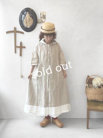 画像10: Avenue/フード付きリネンワンピース・生成りに黒ライン