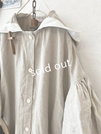 画像7: Avenue/フード付きリネンワンピース・生成りに白ライン