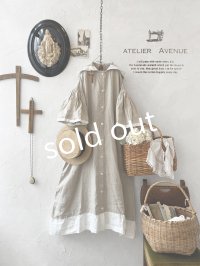 Avenue／フード付きリネンワンピース・生成りに白ライン