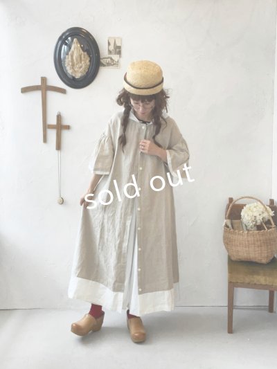 画像9: Avenue/フード付きリネンワンピース・生成りに黒ライン