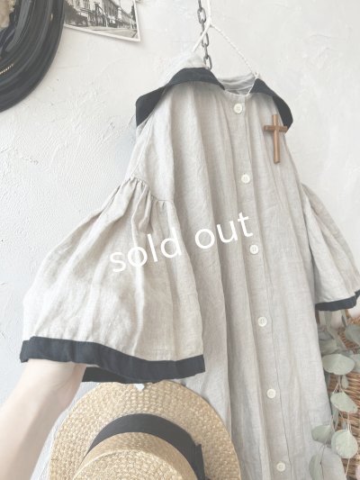 画像3: Avenue/フード付きリネンワンピース・生成りに黒ライン