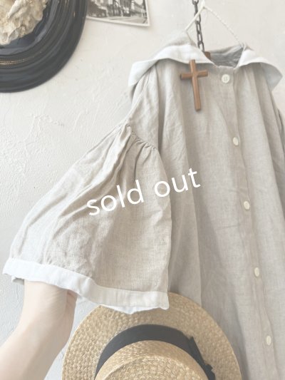 画像4: Avenue/フード付きリネンワンピース・生成りに白ライン