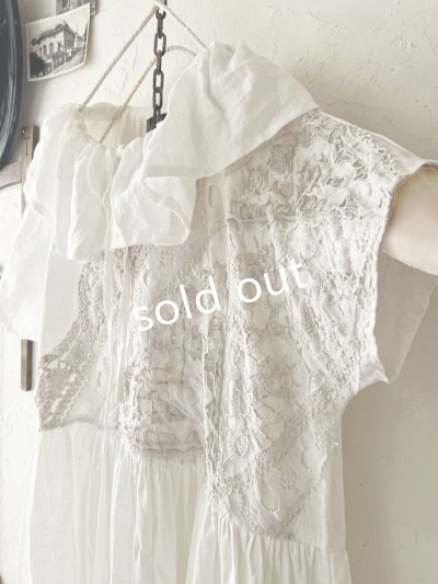 画像4: shizuka's【9】アンティークレースのフリル襟フレンチワンピース・白D