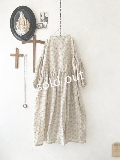 画像5: shizuka's【20】アンティークレースのボリューム袖ドットワンピース・ベージュ