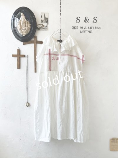 画像1: shizuka's【10】アンティークレースのフリル襟フレンチワンピース・白E