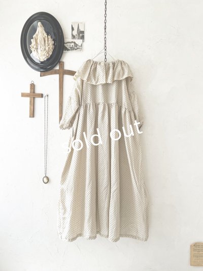 画像6: shizuka's【19】アンティークレースの ドットフリルワンピース・ベージュB