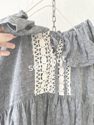 画像3: shizuka's【24】アンティークレースのフリル襟フレンチワンピース・黒シャンブレーA