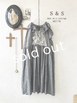 shizuka's【26】アンティークレースのフリル襟フレンチワンピース・黒シャンブレーC