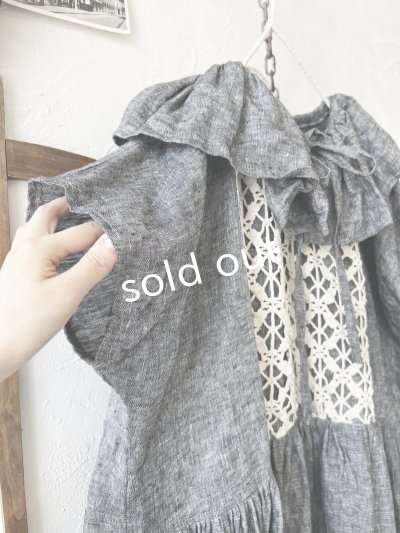 画像4: shizuka's【25】アンティークレースのフリル襟フレンチワンピース・黒シャンブレーB