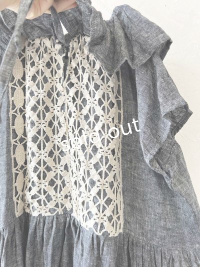 画像3: shizuka's【25】アンティークレースのフリル襟フレンチワンピース・黒シャンブレーB