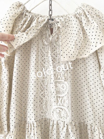 画像3: shizuka's【18】アンティークレースの ドットフリルワンピース・ベージュA