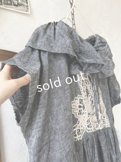 画像4: shizuka's【26】アンティークレースのフリル襟フレンチワンピース・黒シャンブレーC