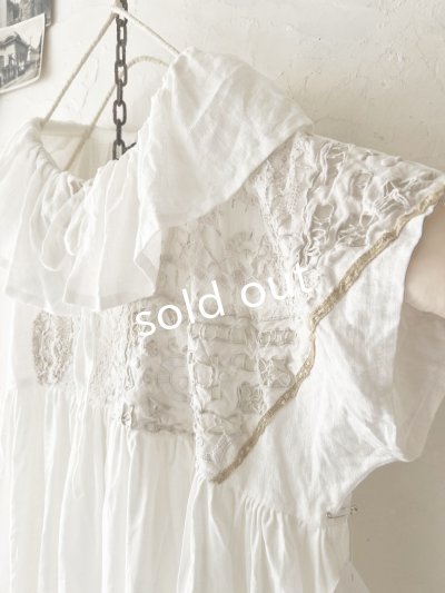 画像4: shizuka's【8】アンティークレースのフリル襟フレンチワンピース・白C