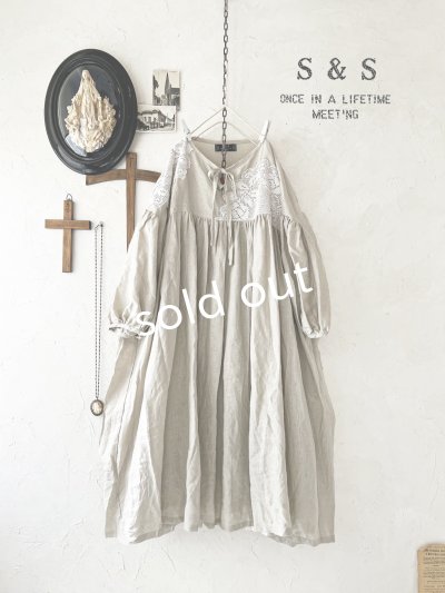 画像1: shizuka's【16】アンティークレースのりぼん結びワンピース・生成りA