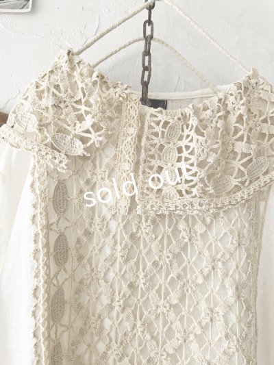 画像3: shizuka's【11】アンティークレースのボリューム袖ワンピース・白A