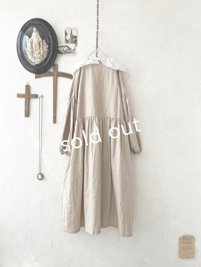 画像6: shizuka's【21】アンティークレースのボリューム袖ワンピース・濃ベージュ