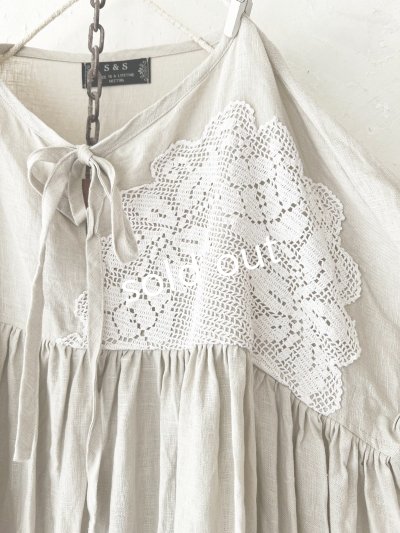 画像3: shizuka's【16】アンティークレースのりぼん結びワンピース・生成りA