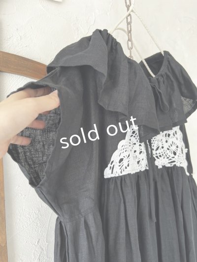 画像4: shizuka's【22】アンティークレースのフリル襟フレンチワンピース・黒