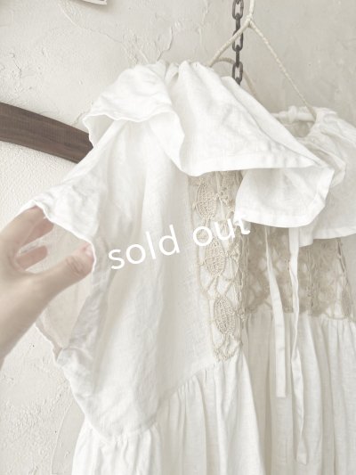 画像4: shizuka's【6】アンティークレースのフリル襟フレンチワンピース・白A