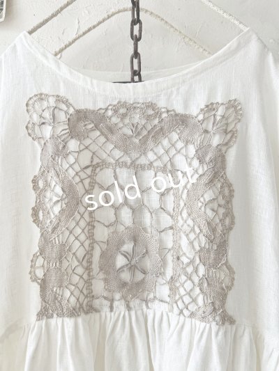 画像3: shizuka's【3】アンティークレースちょうちょ袖ワンピース・白A