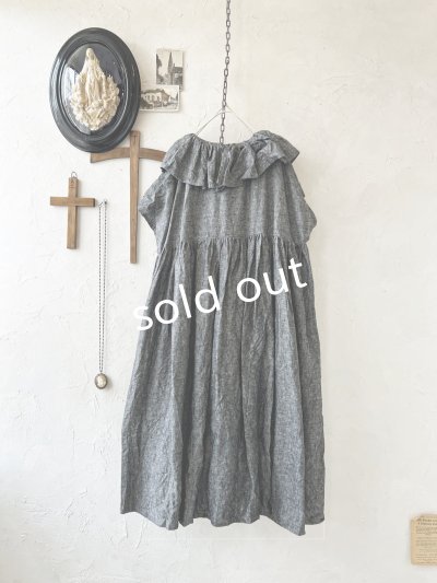 画像6: shizuka's【24】アンティークレースのフリル襟フレンチワンピース・黒シャンブレーA