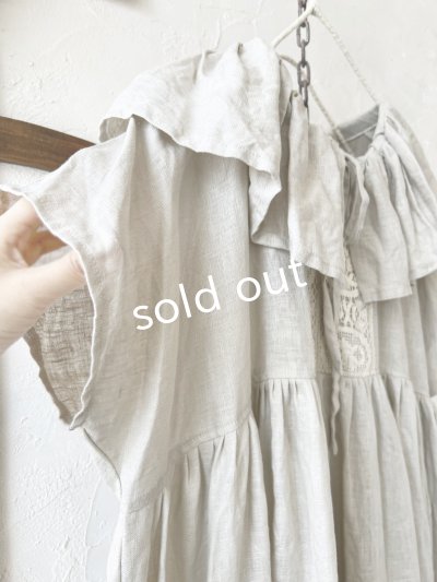 画像4: shizuka's【14】アンティークレースのフリル襟フレンチワンピース・生成りA