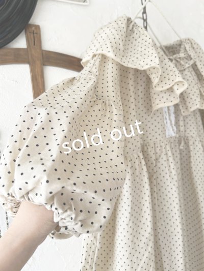 画像3: shizuka's【19】アンティークレースの ドットフリルワンピース・ベージュB