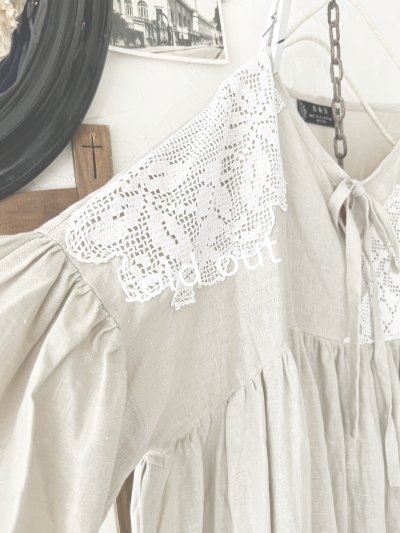 画像4: shizuka's【16】アンティークレースのりぼん結びワンピース・生成りA