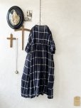 画像6: shizuka's【27】アンティークレースちょうちょ袖ワンピース・ネイビーチェック