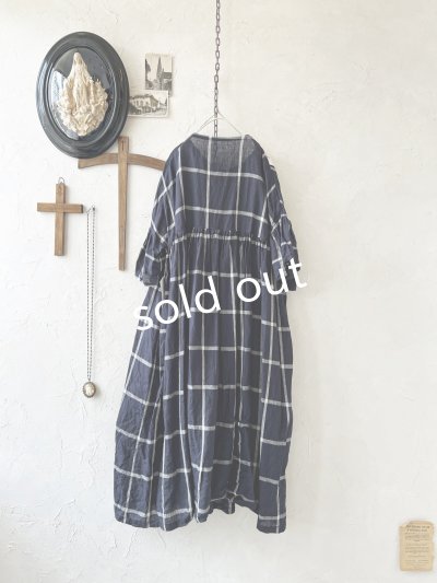 画像6: shizuka's【27】アンティークレースちょうちょ袖ワンピース・ネイビーチェック