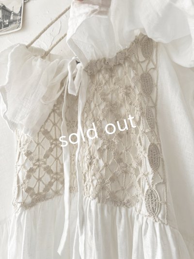 画像3: shizuka's【6】アンティークレースのフリル襟フレンチワンピース・白A