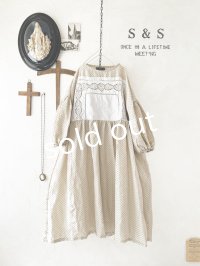 shizuka's【20】アンティークレースのボリューム袖ドットワンピース・ベージュ