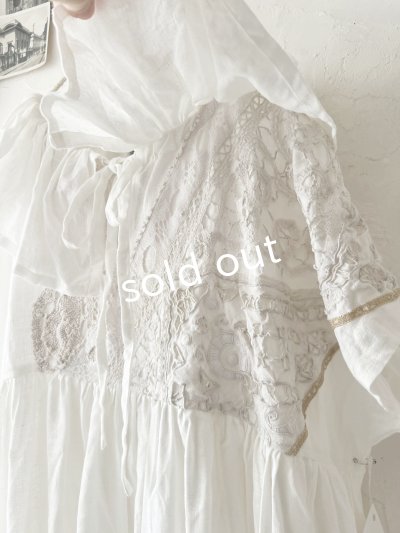 画像3: shizuka's【8】アンティークレースのフリル襟フレンチワンピース・白C